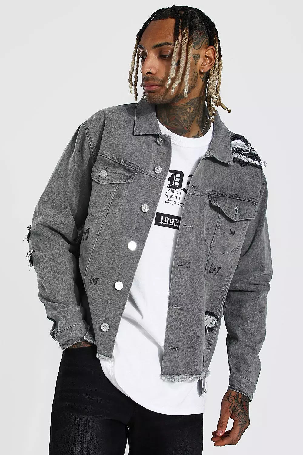 Light grey outlet denim jacket mens